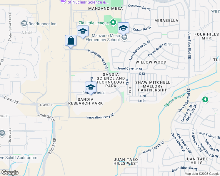 map of restaurants, bars, coffee shops, grocery stores, and more near 1451 Innovation Parkway Southeast in Albuquerque
