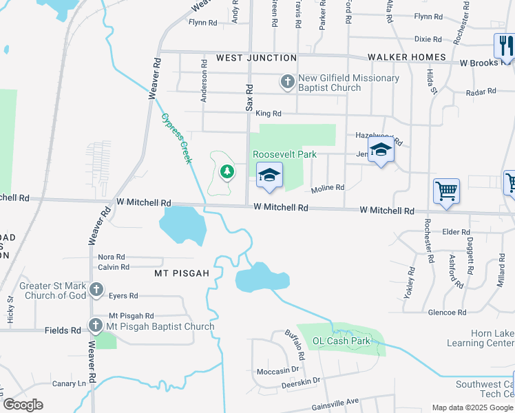 map of restaurants, bars, coffee shops, grocery stores, and more near 658 West Mitchell Road in Memphis