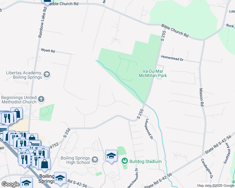 map of restaurants, bars, coffee shops, grocery stores, and more near 522 Ethel Jackson Court in Boiling Springs