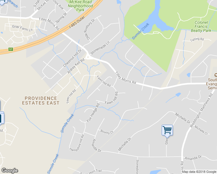 map of restaurants, bars, coffee shops, grocery stores, and more near 3527 Fawn Hill Road in Matthews