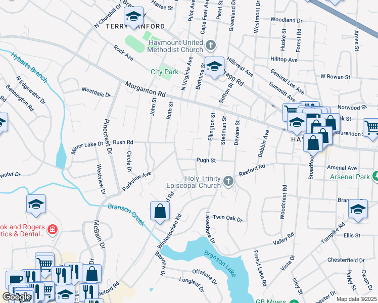 map of restaurants, bars, coffee shops, grocery stores, and more near 107 Walton Place in Fayetteville