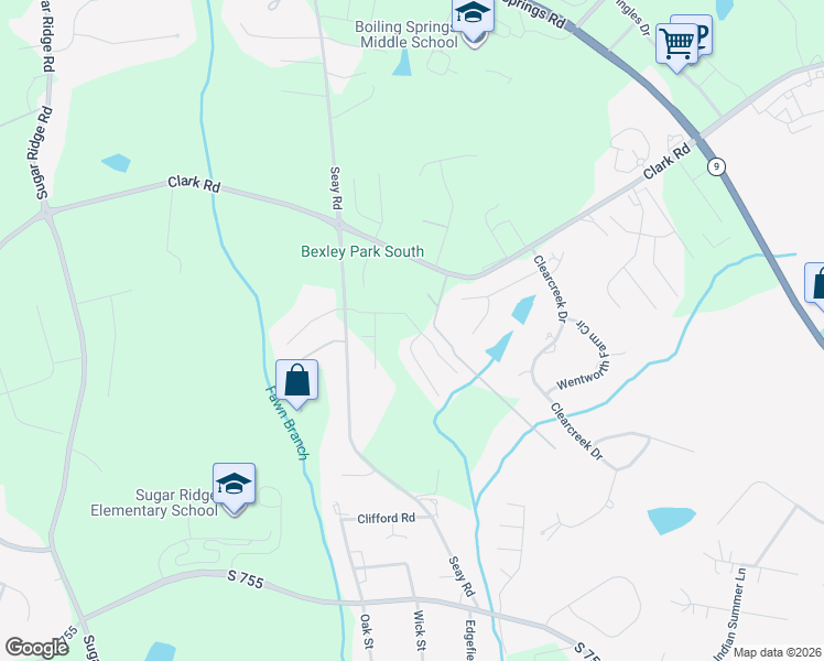 map of restaurants, bars, coffee shops, grocery stores, and more near 3027 English Cottage Way in Boiling Springs