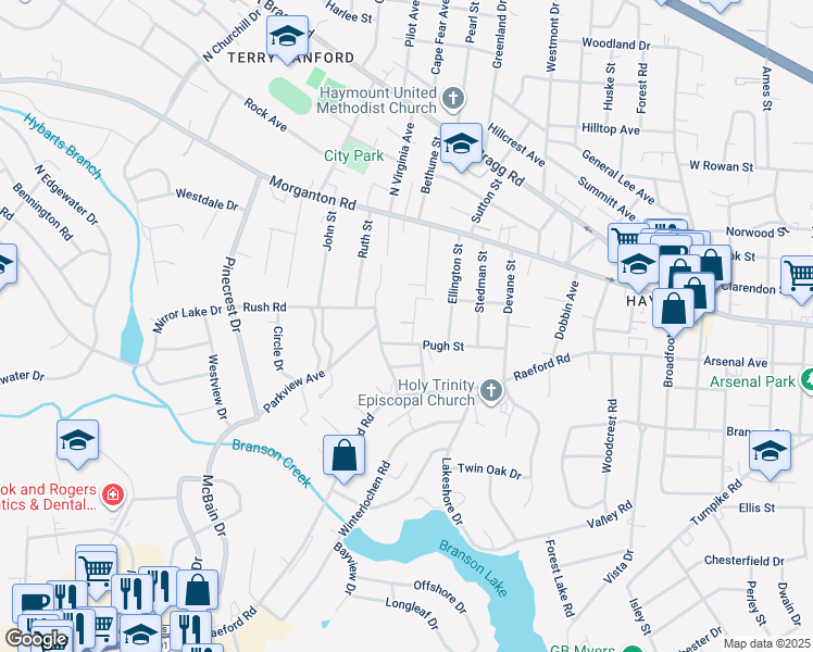 map of restaurants, bars, coffee shops, grocery stores, and more near 107 Walton Place in Fayetteville
