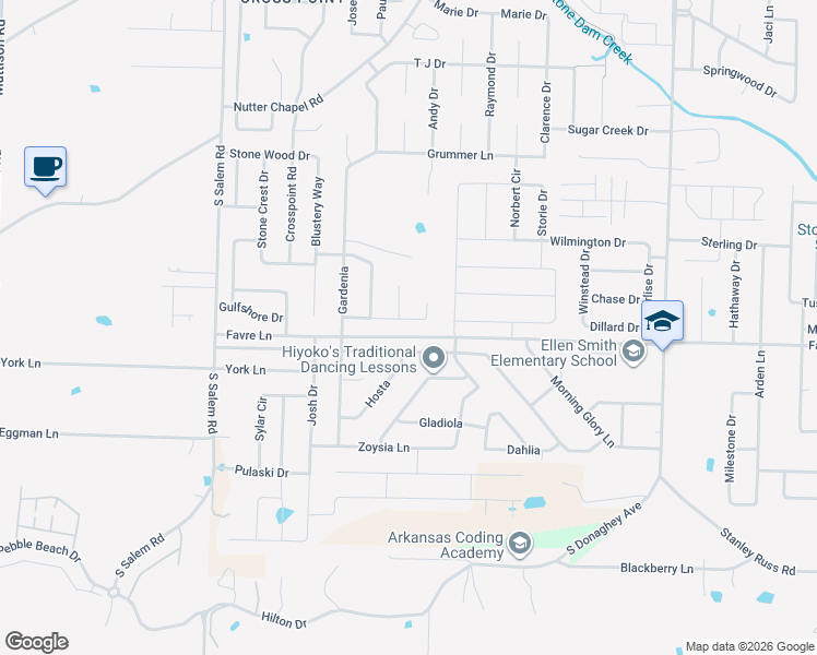 map of restaurants, bars, coffee shops, grocery stores, and more near 2530 Forest View in Conway