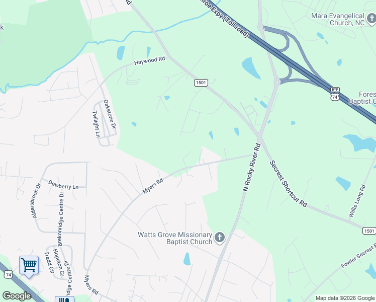 map of restaurants, bars, coffee shops, grocery stores, and more near 5007 Myers Road in Monroe