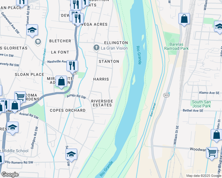 map of restaurants, bars, coffee shops, grocery stores, and more near 817 Whiting Road Southwest in Albuquerque