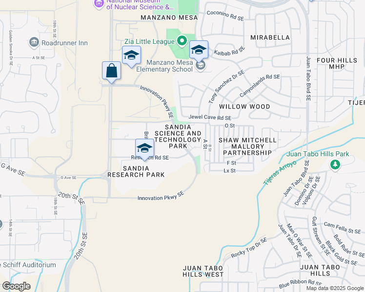 map of restaurants, bars, coffee shops, grocery stores, and more near 1451 Innovation Parkway Southeast in Albuquerque