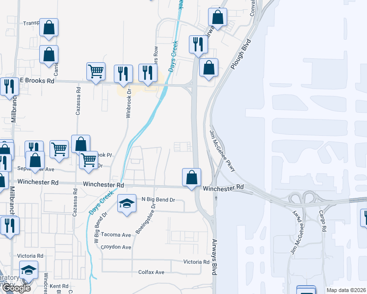 map of restaurants, bars, coffee shops, grocery stores, and more near 3385 Airways Boulevard in Memphis