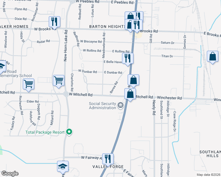 map of restaurants, bars, coffee shops, grocery stores, and more near 25 East Emory Road in Memphis