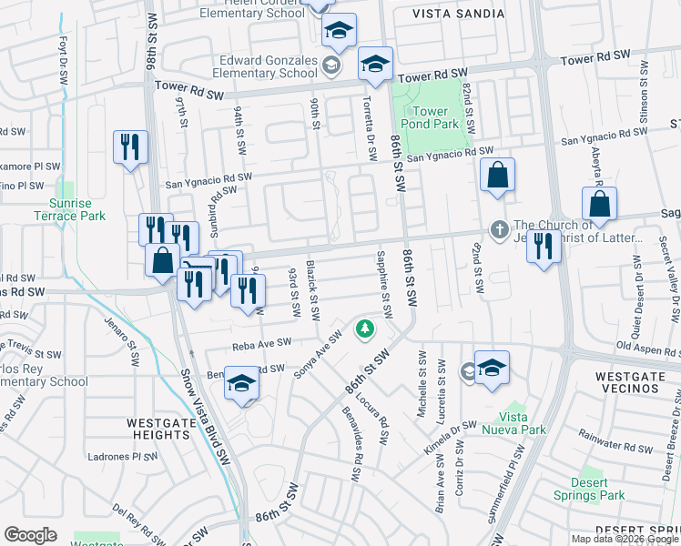 map of restaurants, bars, coffee shops, grocery stores, and more near in Albuquerque