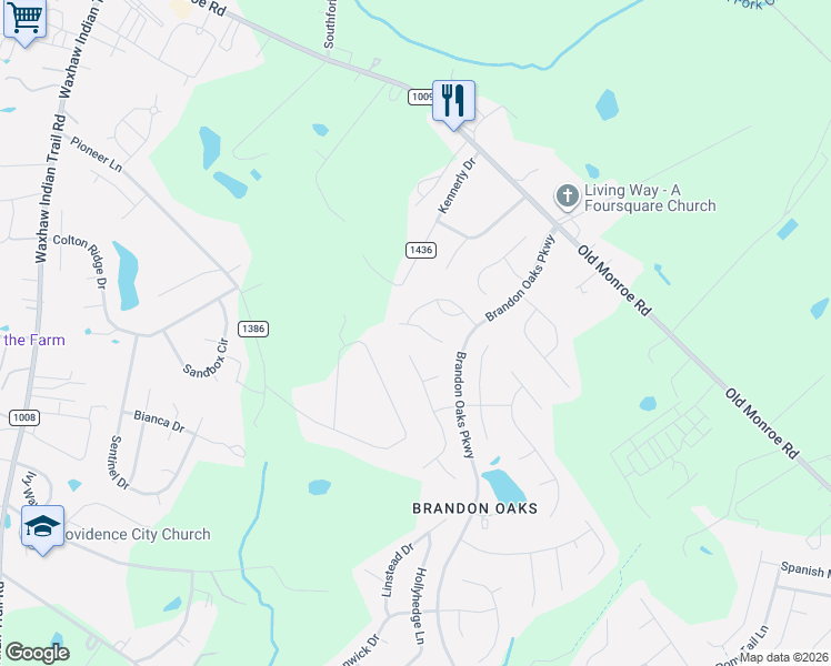map of restaurants, bars, coffee shops, grocery stores, and more near 811 Bradberry Lane in Indian Trail