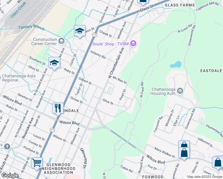 map of restaurants, bars, coffee shops, grocery stores, and more near 1941 Maple Hills Way in Chattanooga