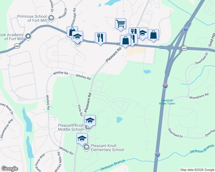 map of restaurants, bars, coffee shops, grocery stores, and more near 1196 Avent Drive in Fort Mill