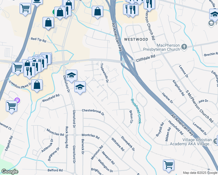 map of restaurants, bars, coffee shops, grocery stores, and more near 4501 Ewe Court in Fayetteville