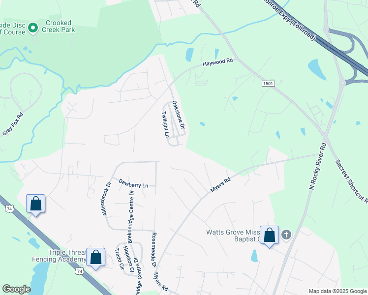 map of restaurants, bars, coffee shops, grocery stores, and more near 3030 Twilight Lane in Monroe