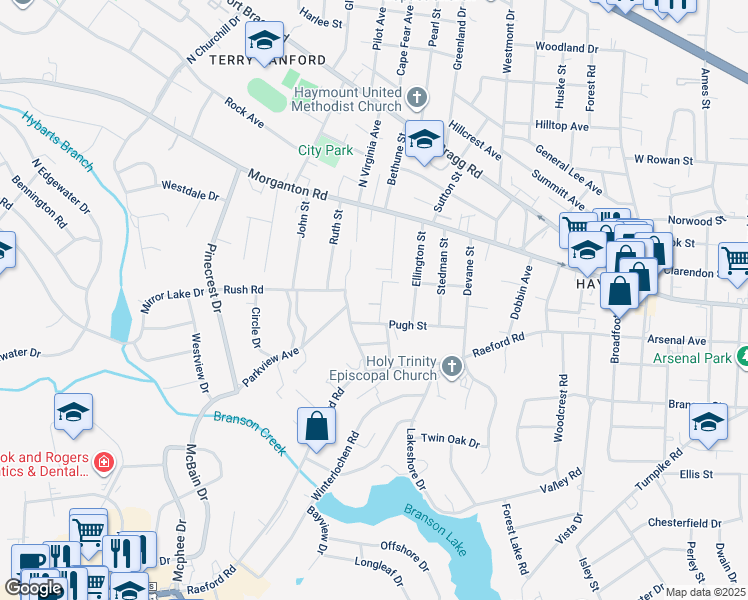 map of restaurants, bars, coffee shops, grocery stores, and more near 106 Walton Place in Fayetteville