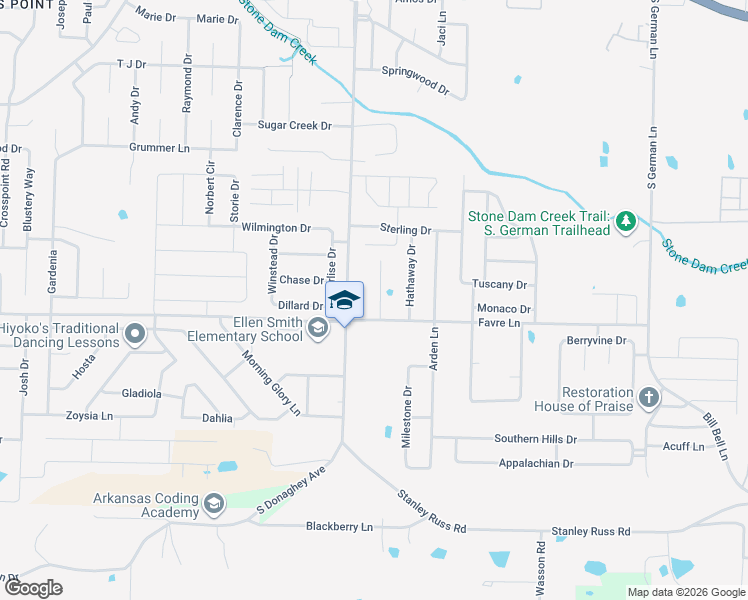 map of restaurants, bars, coffee shops, grocery stores, and more near 1583 Sagegrass Road in Conway