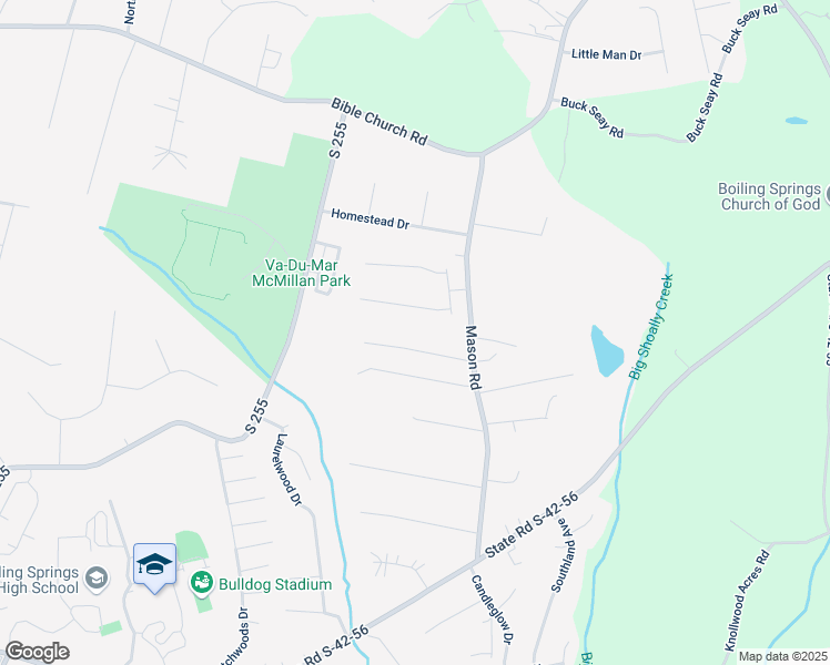 map of restaurants, bars, coffee shops, grocery stores, and more near 120 Springside Drive in Boiling Springs