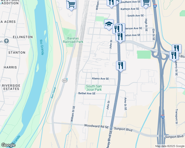 map of restaurants, bars, coffee shops, grocery stores, and more near 300 Wheeler Avenue Southeast in Albuquerque