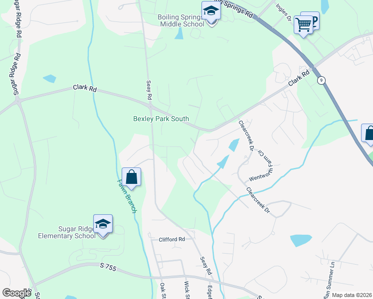 map of restaurants, bars, coffee shops, grocery stores, and more near 3027 English Cottage Way in Boiling Springs