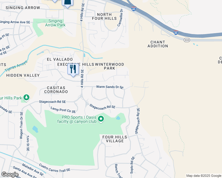 map of restaurants, bars, coffee shops, grocery stores, and more near 801 Martingale Lane Southeast in Albuquerque