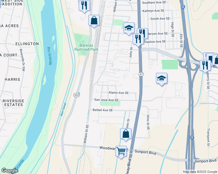 map of restaurants, bars, coffee shops, grocery stores, and more near 300 Wheeler Avenue Southeast in Albuquerque