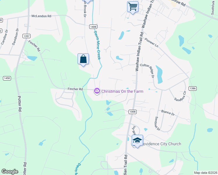 map of restaurants, bars, coffee shops, grocery stores, and more near 4040 Fincher Road in Matthews