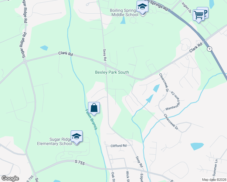 map of restaurants, bars, coffee shops, grocery stores, and more near 3008 English Cottage Way in Boiling Springs