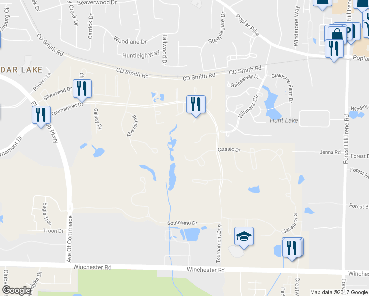 map of restaurants, bars, coffee shops, grocery stores, and more near 8672 Classic Drive in Memphis