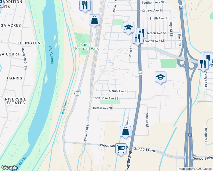 map of restaurants, bars, coffee shops, grocery stores, and more near 300 Wheeler Avenue Southeast in Albuquerque