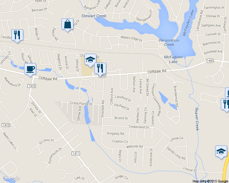 map of restaurants, bars, coffee shops, grocery stores, and more near 529 Clifford Avenue in Fayetteville