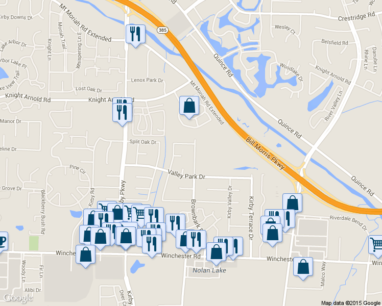 map of restaurants, bars, coffee shops, grocery stores, and more near 3379 Brownbark Drive in Memphis