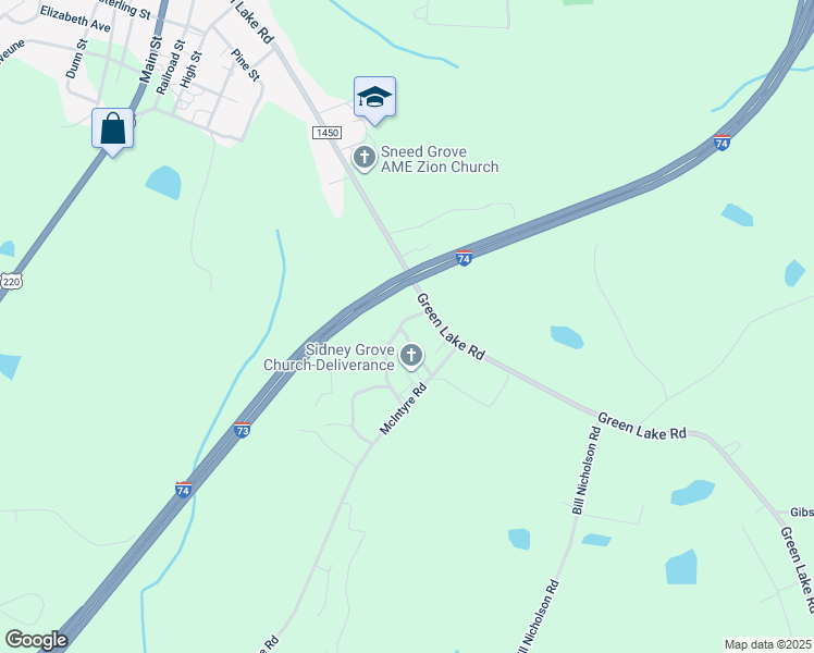 map of restaurants, bars, coffee shops, grocery stores, and more near 111 Jasper Nicholson Road in Ellerbe