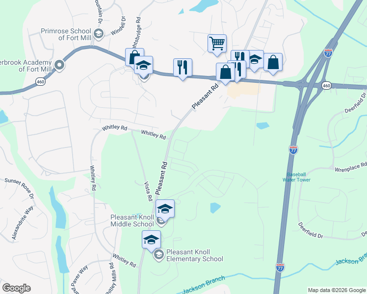 map of restaurants, bars, coffee shops, grocery stores, and more near 1196 Avent Drive in Fort Mill
