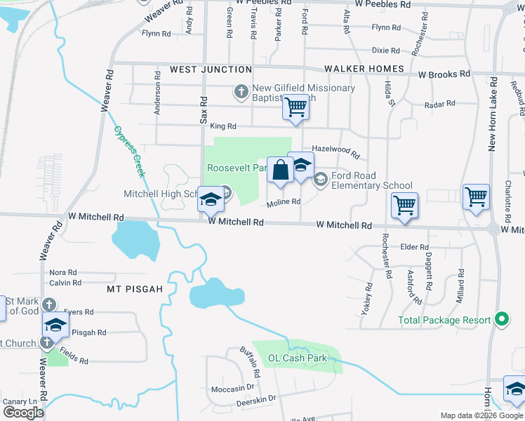 map of restaurants, bars, coffee shops, grocery stores, and more near 557 Moline Road in Memphis