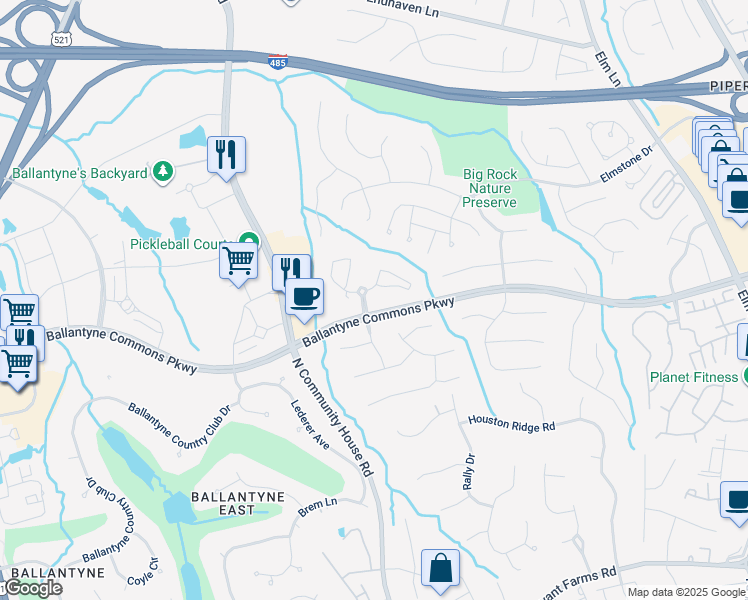 map of restaurants, bars, coffee shops, grocery stores, and more near 6812 Dowington Dr in Charlotte