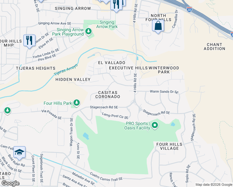 map of restaurants, bars, coffee shops, grocery stores, and more near 816 Cll Amor Southeast in Albuquerque