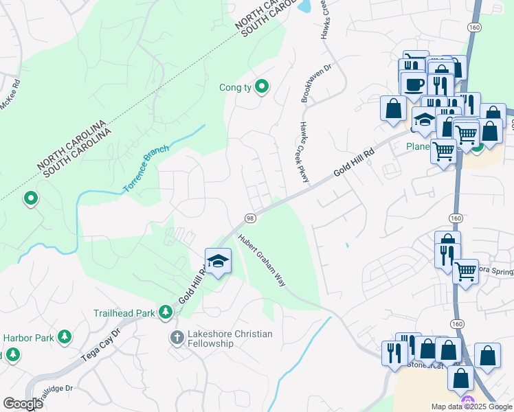 map of restaurants, bars, coffee shops, grocery stores, and more near 2020 Gold Hill Road in Fort Mill