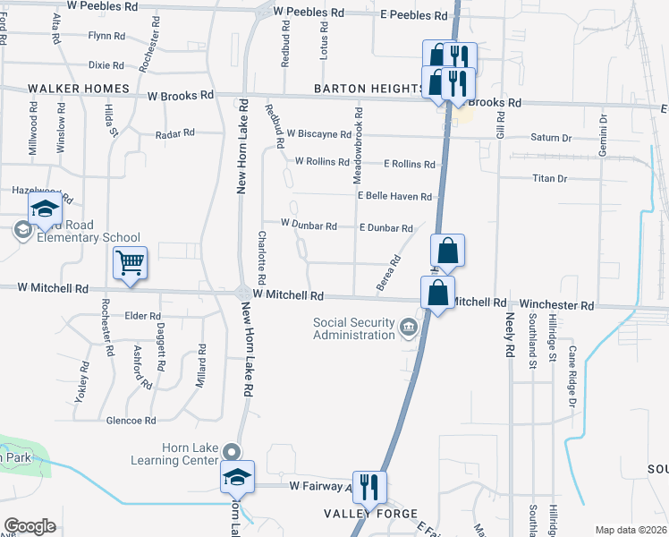 map of restaurants, bars, coffee shops, grocery stores, and more near 23 West Emory Road in Memphis