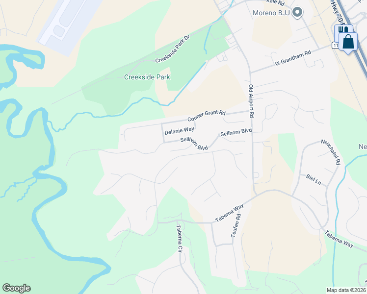 map of restaurants, bars, coffee shops, grocery stores, and more near 106 Felicity Lane in New Bern