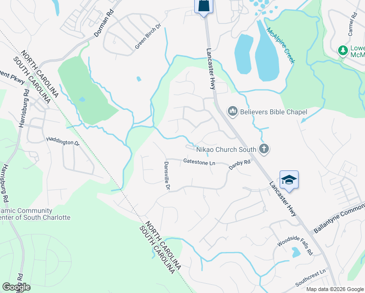 map of restaurants, bars, coffee shops, grocery stores, and more near 12658 Cardinal Woods Drive in Pineville