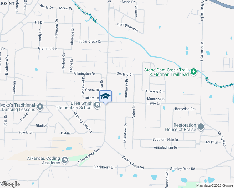 map of restaurants, bars, coffee shops, grocery stores, and more near 1583 Sagegrass Road in Conway