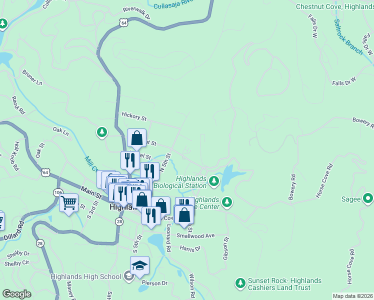 map of restaurants, bars, coffee shops, grocery stores, and more near 674 Chestnut Street in Highlands