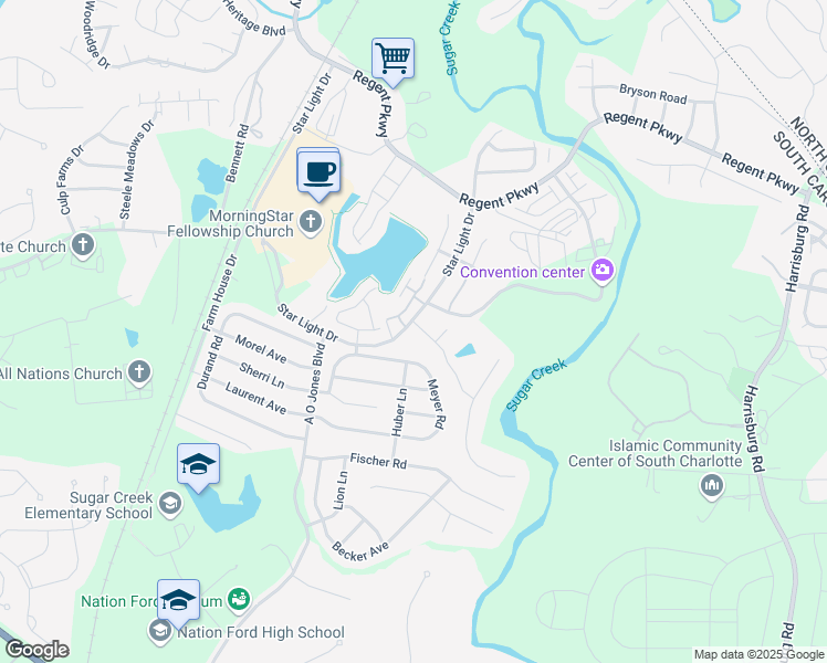 map of restaurants, bars, coffee shops, grocery stores, and more near 604 Wisteria Walk Way in Fort Mill