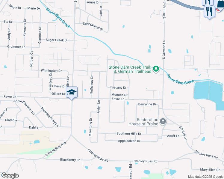 map of restaurants, bars, coffee shops, grocery stores, and more near 1795 Tuscany Drive in Conway