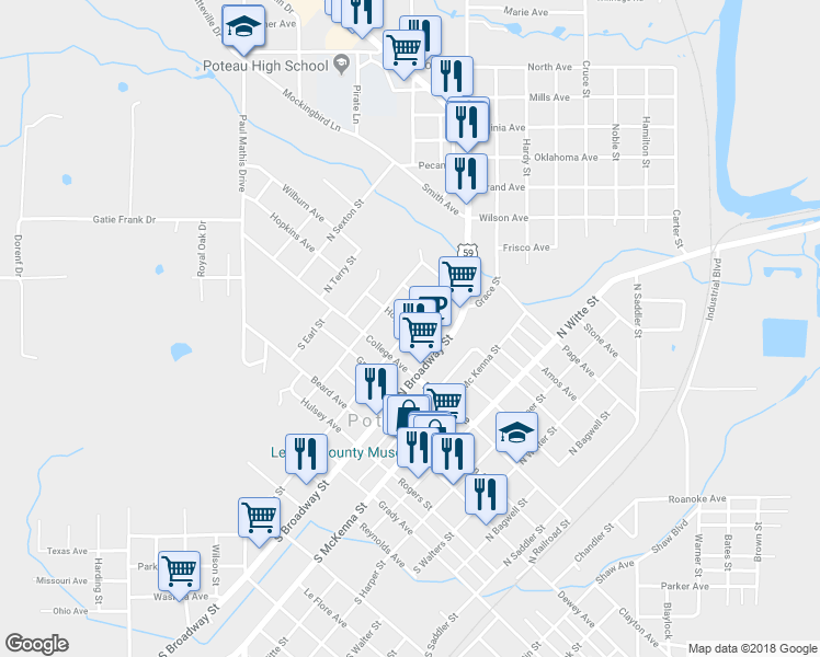 map of restaurants, bars, coffee shops, grocery stores, and more near 399 North Church Street in Poteau