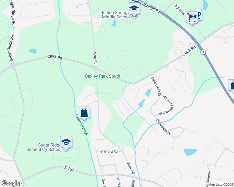 map of restaurants, bars, coffee shops, grocery stores, and more near 3027 English Cottage Way in Boiling Springs