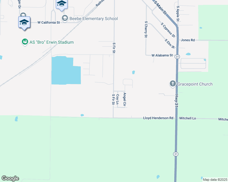 map of restaurants, bars, coffee shops, grocery stores, and more near 1206 South Fir Street in Beebe