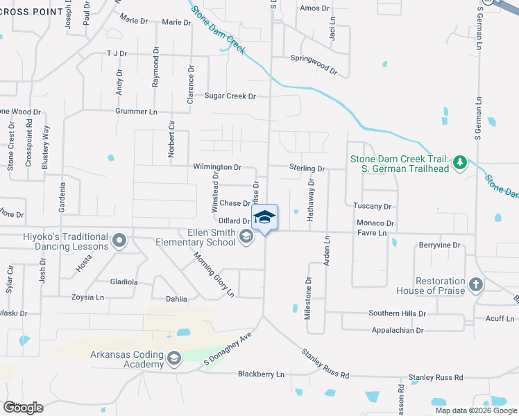 map of restaurants, bars, coffee shops, grocery stores, and more near 1580 Marlise Drive in Conway