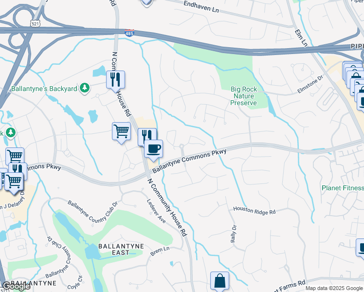 map of restaurants, bars, coffee shops, grocery stores, and more near 9200 Otter Creek Drive in Charlotte
